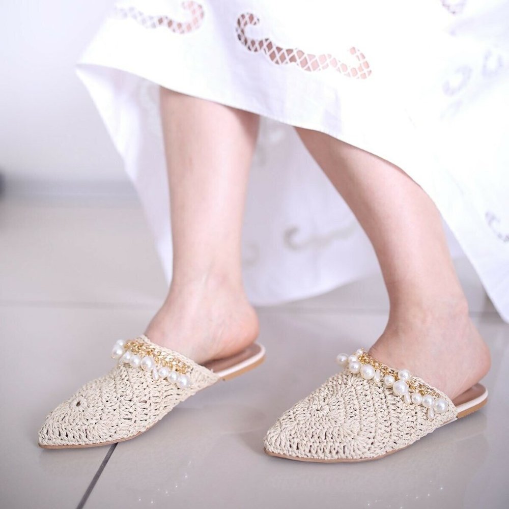 Hand Knitted Pearl Beaded Hawaiian Sandals US SIZE 5